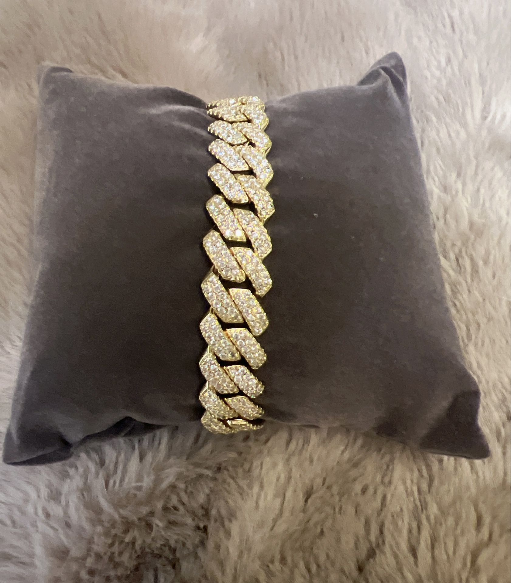 Mens Rose Gold Plated Iced CZ Out Stainless Steel Miami Cuban Link Bracelet