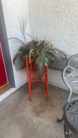 Orange Wicker Plant Stand