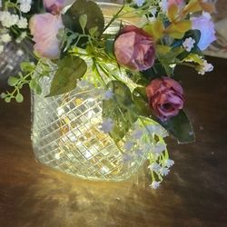 Romantic Dusty Rose Centerpiece With Fairy Lights