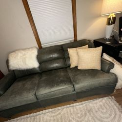 Mckinley Sage Leather Sofa — Real Leather, Comfortable, Priced to Sell