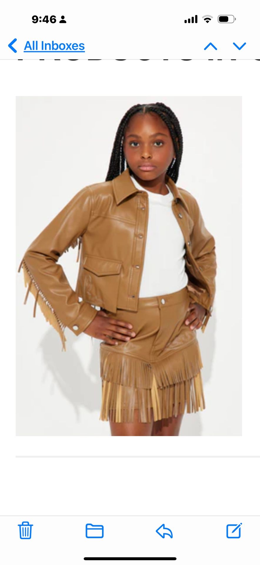 Mini Logan Faux Leather Fringe Skirt Set - Brown	  Size: 7/8