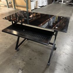 Mobile Tempered Glass Desk With Pull Out Keyboard Excellent Shape, 29” High,  39” Wide X  22” Deep Plus Keyboard 