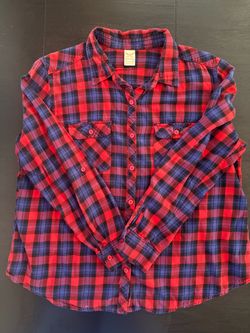 Faded Glory Plaid Flannel Button-Up Shirt XL