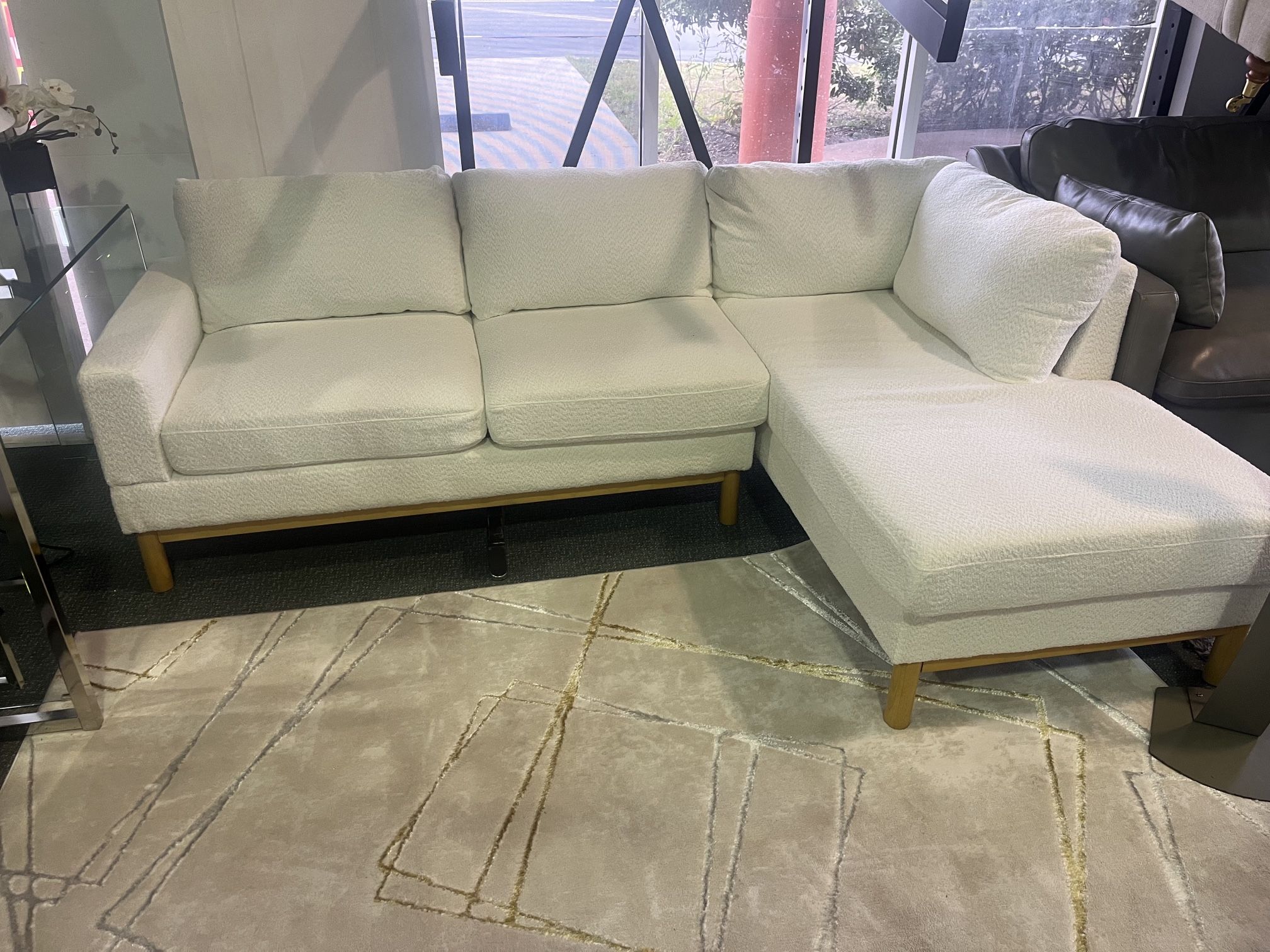 White Plush Sectional W/ Wood Legs