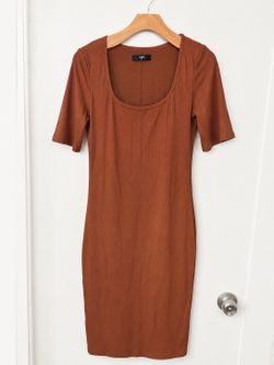 CBR Rust Midi Scoop Neck Bodycon Dress