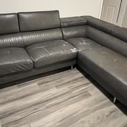Large Gray Sectional With Chaise + Adjustable Headrests