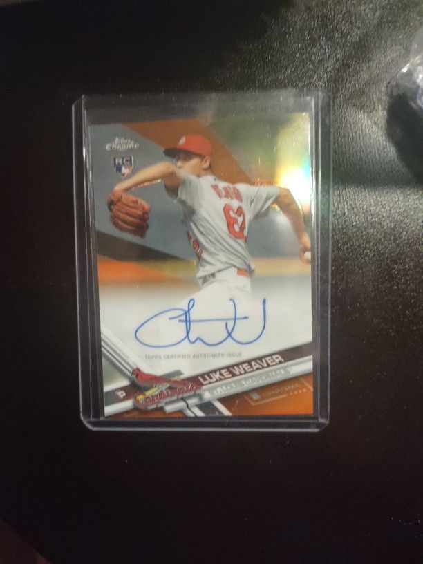2017 Topps Chrome Rookie Luke Weaver Auto RC Orange Refractor #10/25