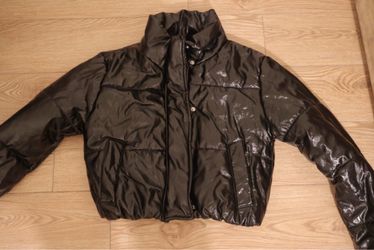 Black Glossy Puffer Jacket – Cropped-  Warm Winter Coat