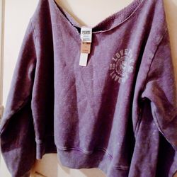 Brand New Ladies Large Crop Pink Sweatshirt 