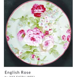 222 Fifth “ENGLISH ROSE” Fine China Porcelain Unused Dinner & Salad Plates