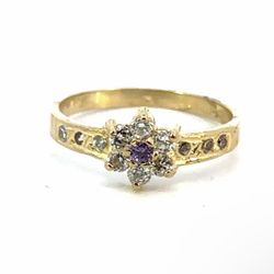 Woman’s Ladies 10k Yellow Gold CZ Cubic Zirconia Flower Ring Band Size 6 GP3118585