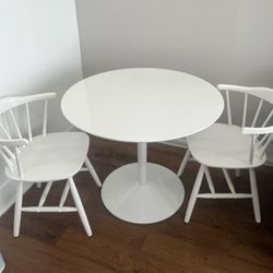 White Dining Table & 2 Wooden Chairs White 
