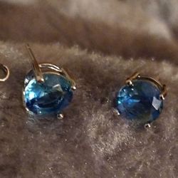 Aquamarine CZ Round 8MM Earrings