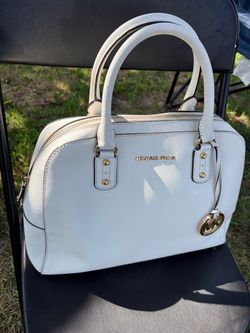 White Michael Kors Saffiano leather dome satchel
