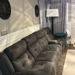 Large, Gray Suede, Oversized Recliner Sofa,
