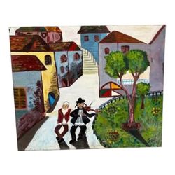 Colorful Village Scene, Signed Original Painting by Sea marked 4 of 7