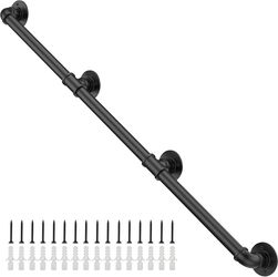 Willstar 9FT Industrial Staircase Handrail Non-Slip Pipe Bar Foot Rail Wall Mount Stair Rail Vintage Grab Bar for Steps Black Iron Pipe Handrail for O