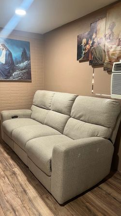 Modern Farmhouse Beige 86'' Power Reclining Sofa & Recliner with Power Headrest