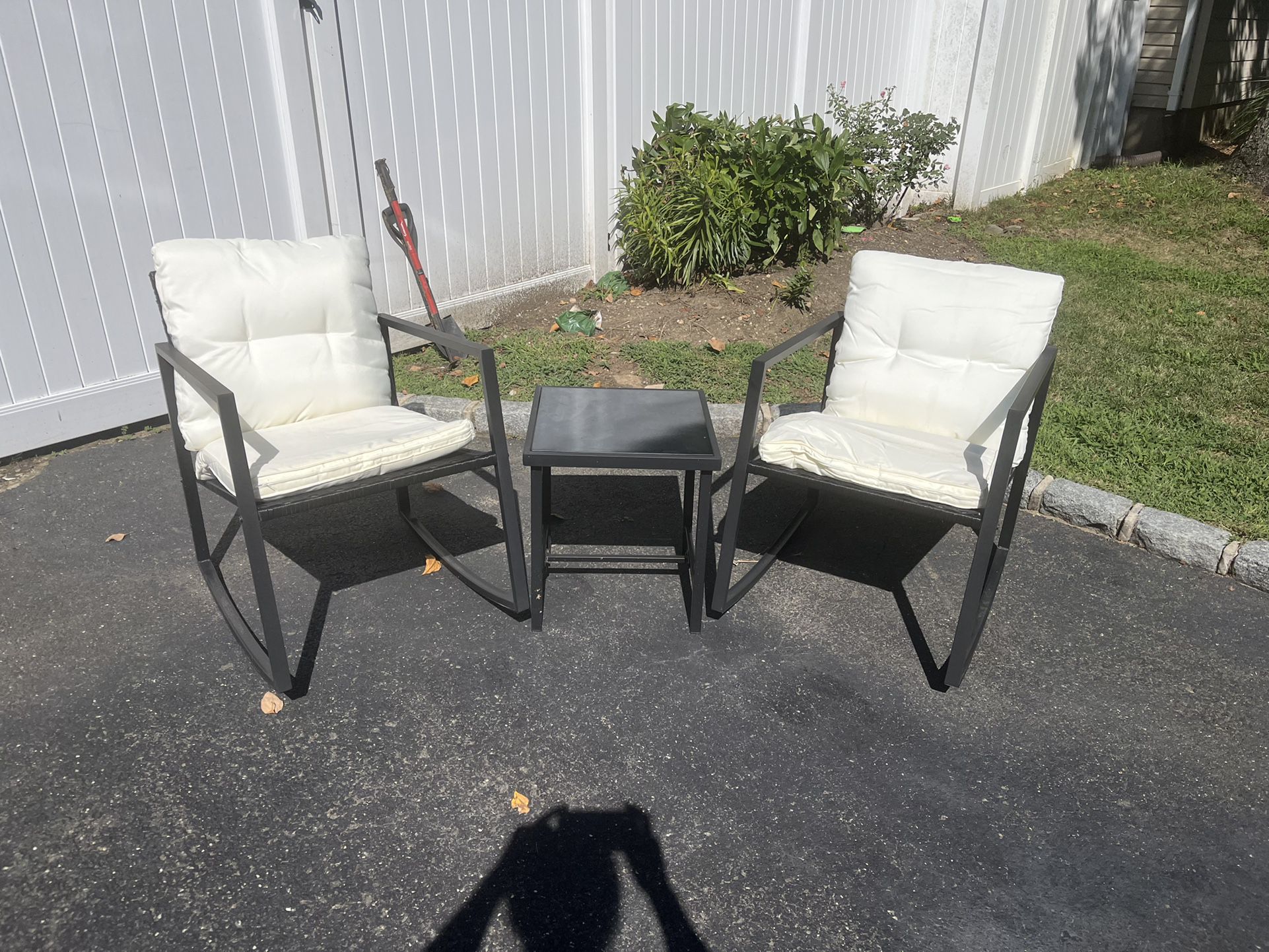 3-Piece Patio Rocking Chairs With Table And Cushions Cushion Cabinet Holder And Water Proof Chair Covers