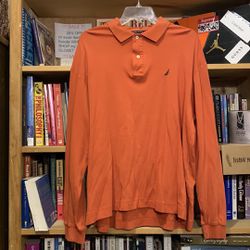 NAUTICA-orange long sleeve button-up polo shirt