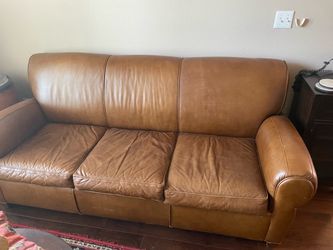 Italian Leather 3 seat Sofa Bed Light Brown