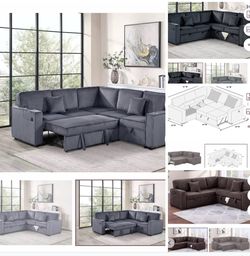 $550.  Sectional Pull Out Bed With Storage USB Cup Holder Available,I Ivory,Dark Gray,Corduroy
