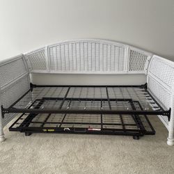 Wicker Twin Trundle Bed & Nightstand