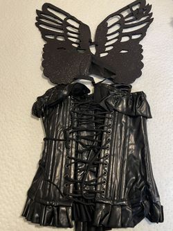 Black Sexy Angel Corset & Wings Costume 