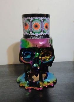 Bath & Body Works Metallic Multi Color Melting Skull Candle Holder With 3 Wick Candle NEW