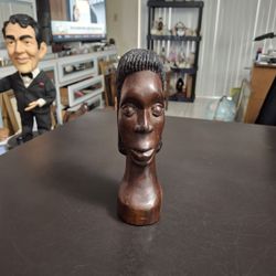 Vintage Mid 20th Century Hand Carved Solid Mahogany Wood Young Woman Sculpture African Art Head Statue Bust 8"H