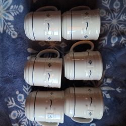 Longaberger Woven Traditions VITRIFIED Blue 6 Coffee Cups 12 Oz.