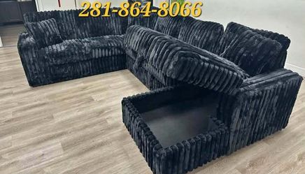 Black Sectional Sofa with Storage Ottoman $50 Down