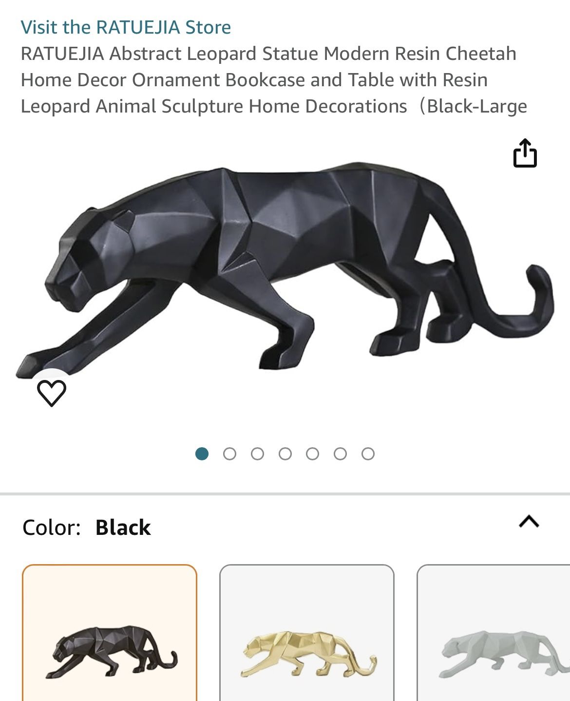 RATUEJIA Leopard Statue Modern Resin Cheetah Resin Leopard Animal Sculpture (Black-Large NEW