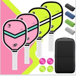 Pickleball Paddles Set 4 Premium Wood Paddles 4 Cooling Towels 4Balls&CarryBag