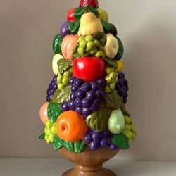 Vintage Mid 20th Century Holland Mold Colorful Ceramic Topiary Fruitmas Tree Centerpiece Decor
