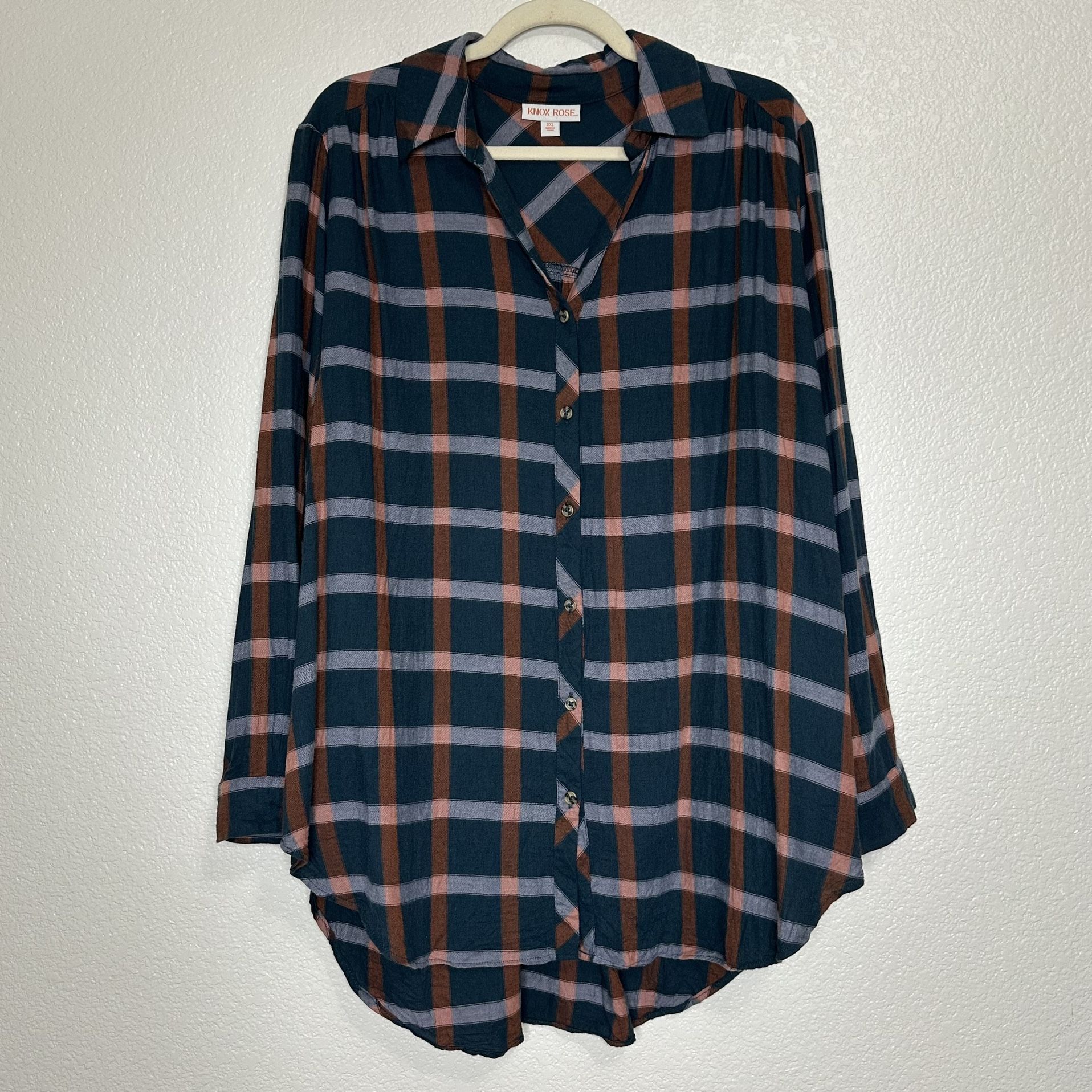 Knox Rose Women's Plaid Long Sleeves Button Down Tunic Shirt, Size XXL