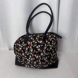 Vintage Disney Mickey & Co Tote Bag Mickey Mouse All Over Print Canvas Zip Close