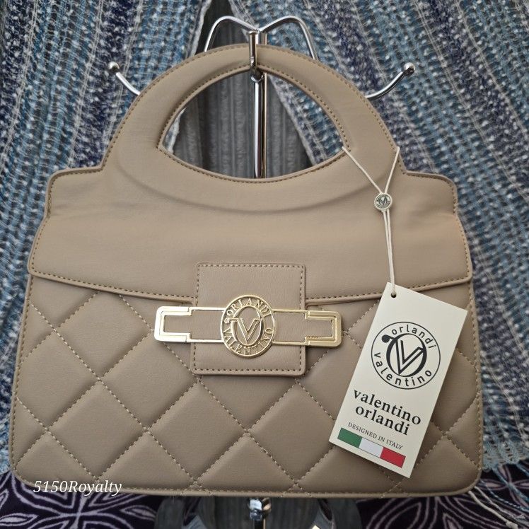 Valentino Orlandi Top Handle Quilted Nude Vegan Leather Purse W/ Crossbody Strap