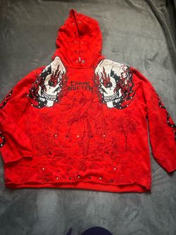 Carpe Noctem Red Graphic Studded Hoodie
