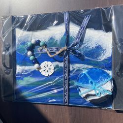 Black Resin Tray With Set Of Coasters 