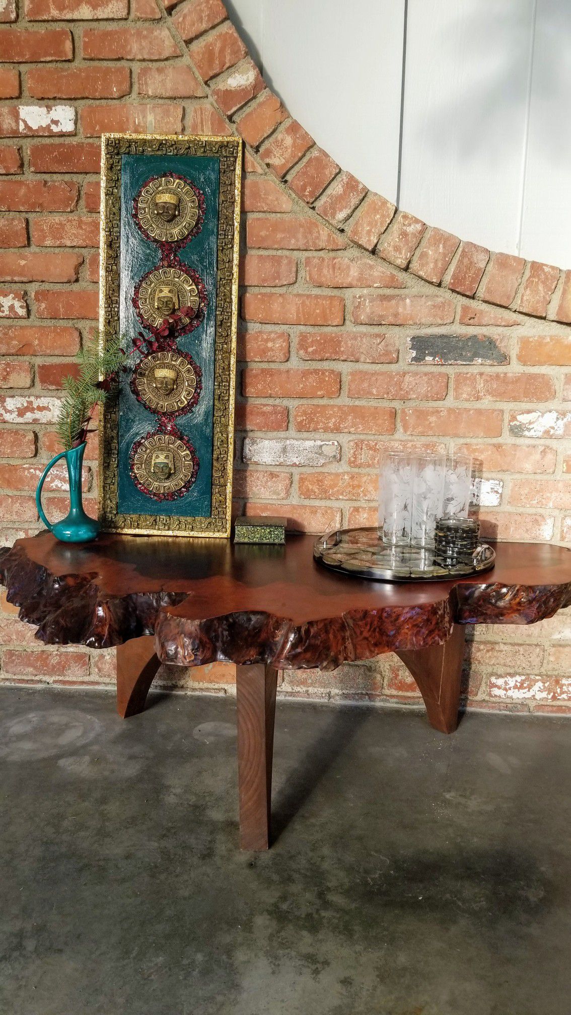 Mid-Century Red Wood Burl Coffee/Side/End Table