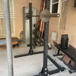 ROGUE SQUAT RACK/BAR/WEIGHTS/SAFETYS