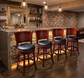 Padded swivel wooden barstools