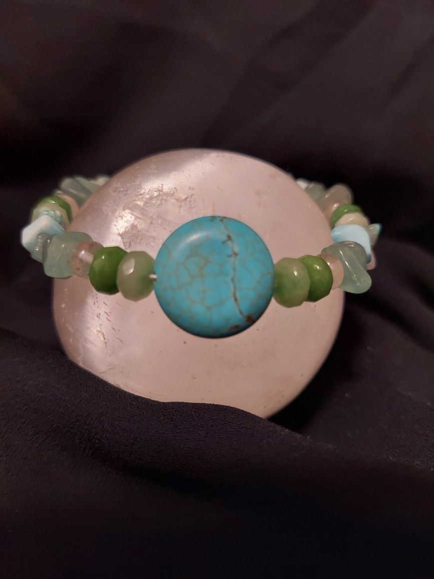 Turquoise, Emerald, Green Aventurine, Aquamarine Crystal Bracelet