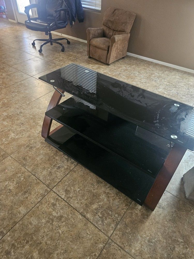 Nice tv stand with shelving glass and wood dimensions in photos