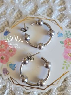 Sterling Silver 925 Hoops with Silver beads.