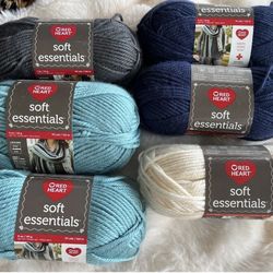 RED HEART Soft Essentials Yarn Crochet Kit 6 Skeins & Pattern Scarf Blue Stripes