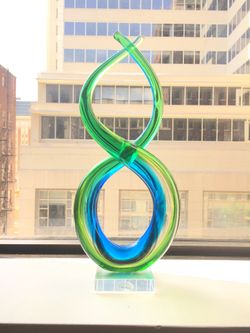 Murano Hand Blown Green/Blue/Clear Love Knot Venetian Glass