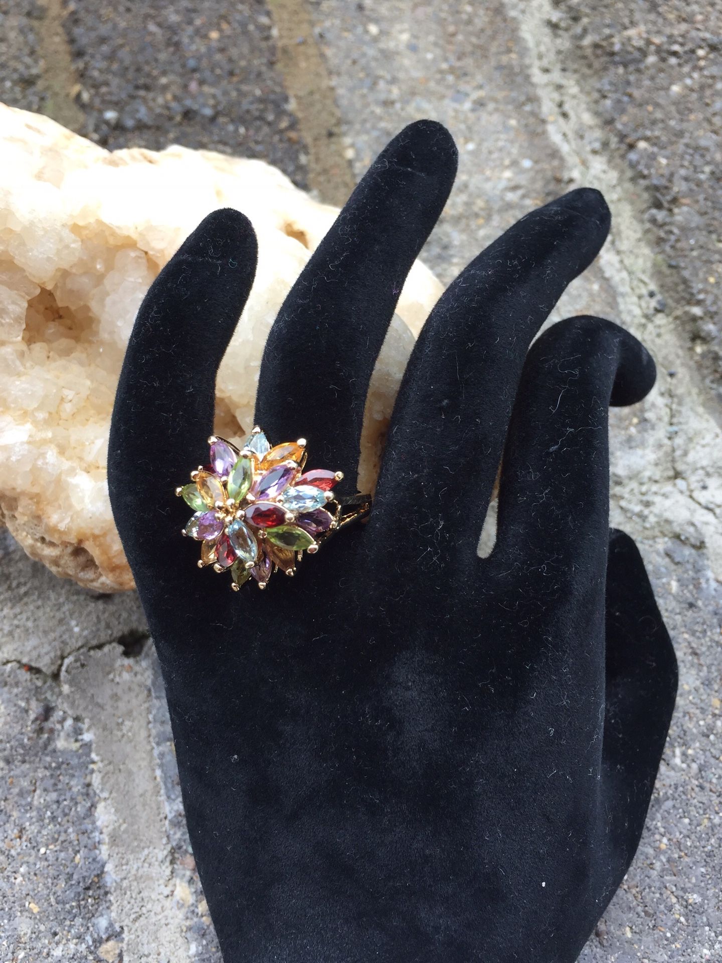 Vermeil 925 Sterling Silver Precious Stones Flower Ring 5