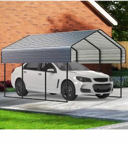 10'x15' Heavy Duty Metal Carport, Outdoor Garage Car Shelter Shade with Heavier Frame, Galvanized Roof for Car and Boats, Grey